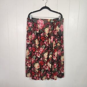 Vintage 90s High Waisted A-Line Floral Cottagecore Skirt Midi Peasant Pink XL